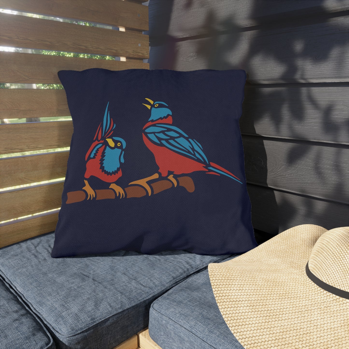 Two Digital Birds | Artistic Outdoor Decorative Pillow