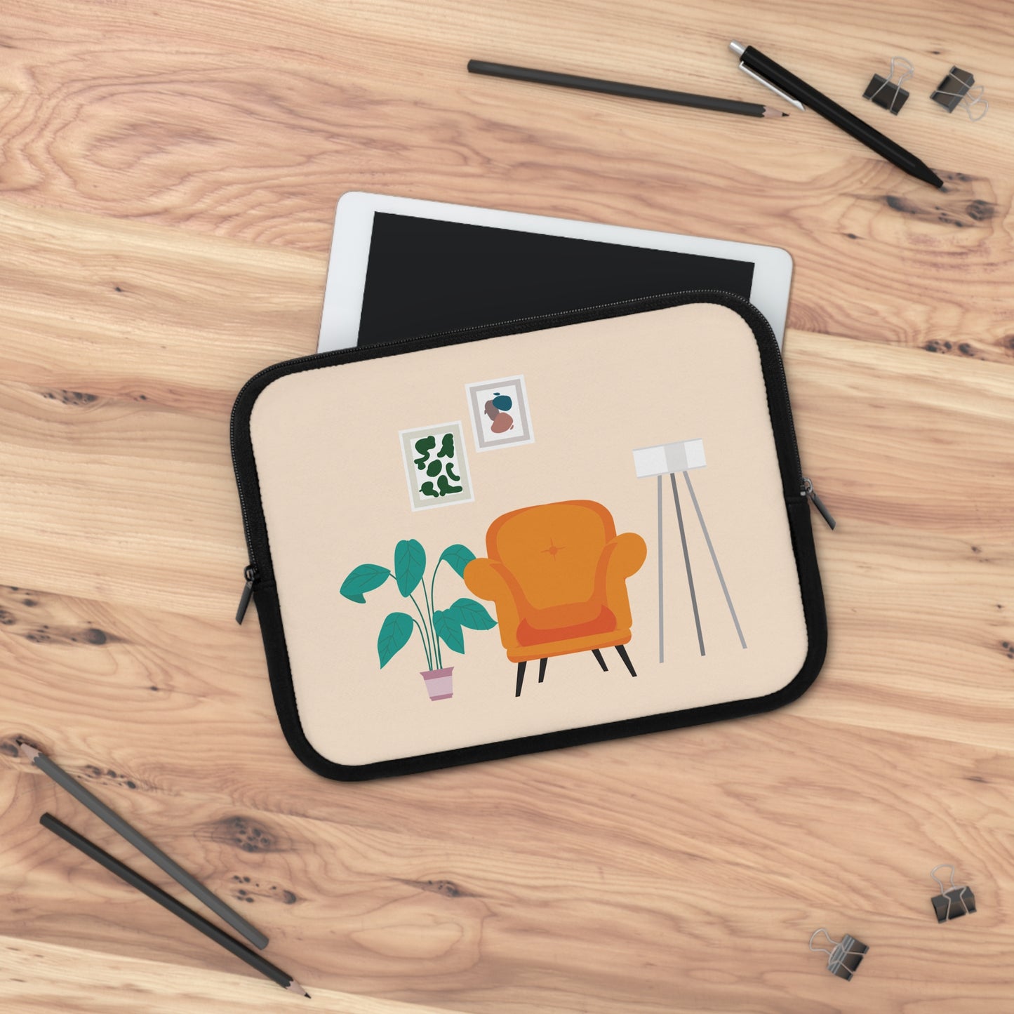 Clean Work, Clean Mind | Laptop Sleeve with Minimalist Living Room Print | Sleek – Stylish – Smart