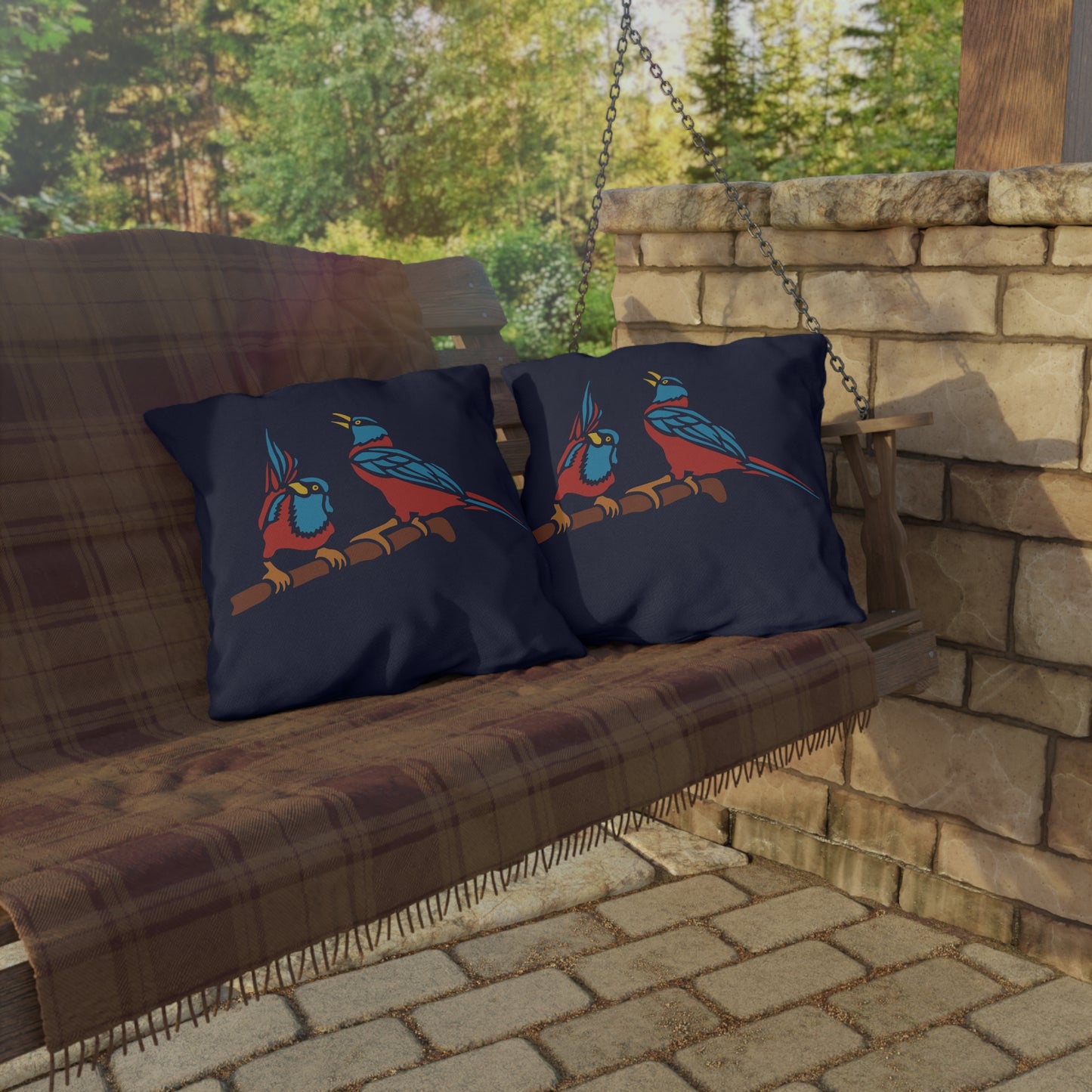 Two Digital Birds | Artistic Outdoor Decorative Pillow