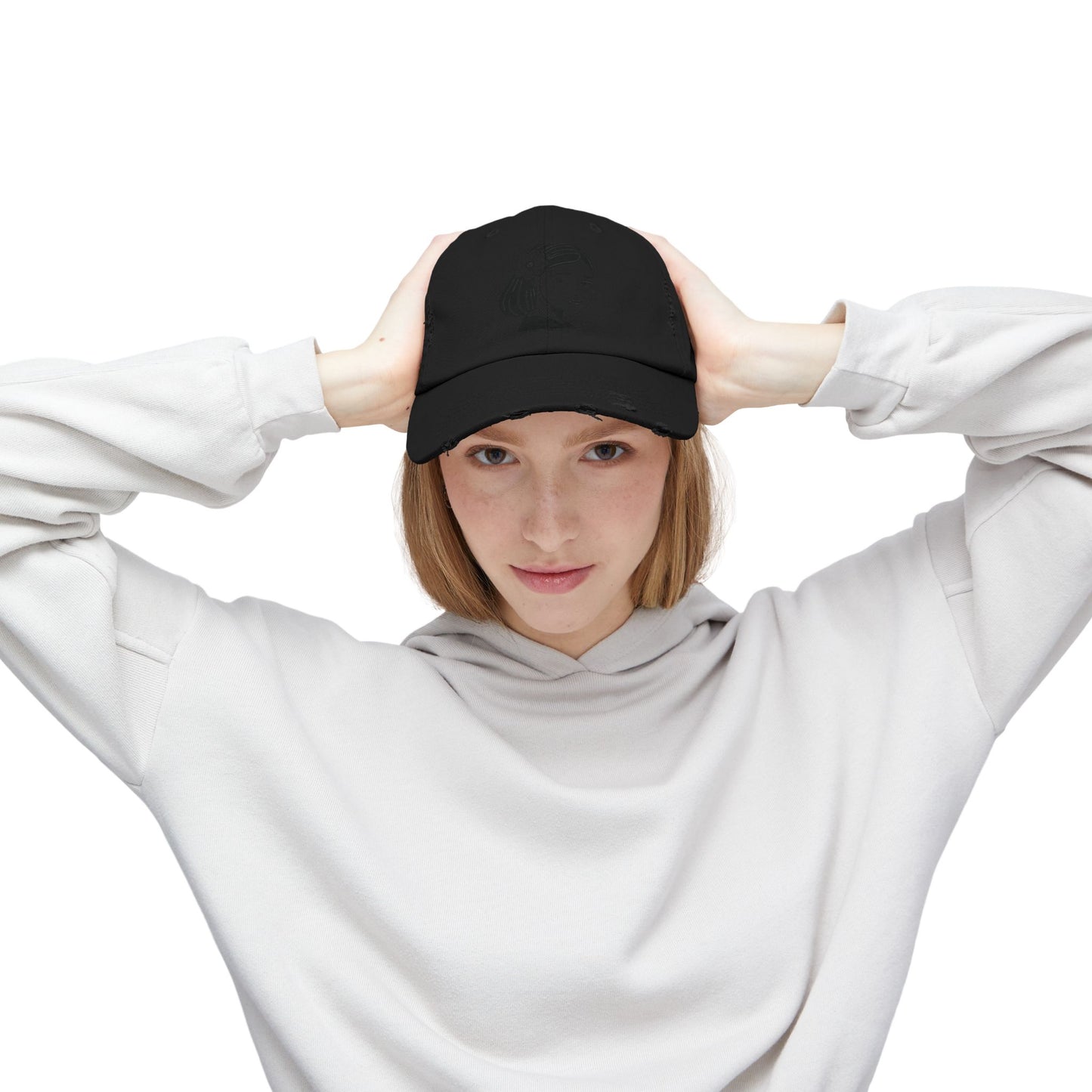 Artistic Vibe | Vintage Distressed Cap with Girl Portrait Sketch