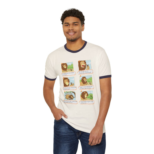 Premium Unisex Ringer T-Shirt | Lion and Mouse Friendship