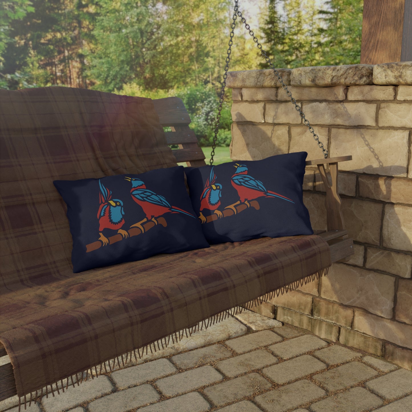 Two Digital Birds | Artistic Outdoor Decorative Pillow