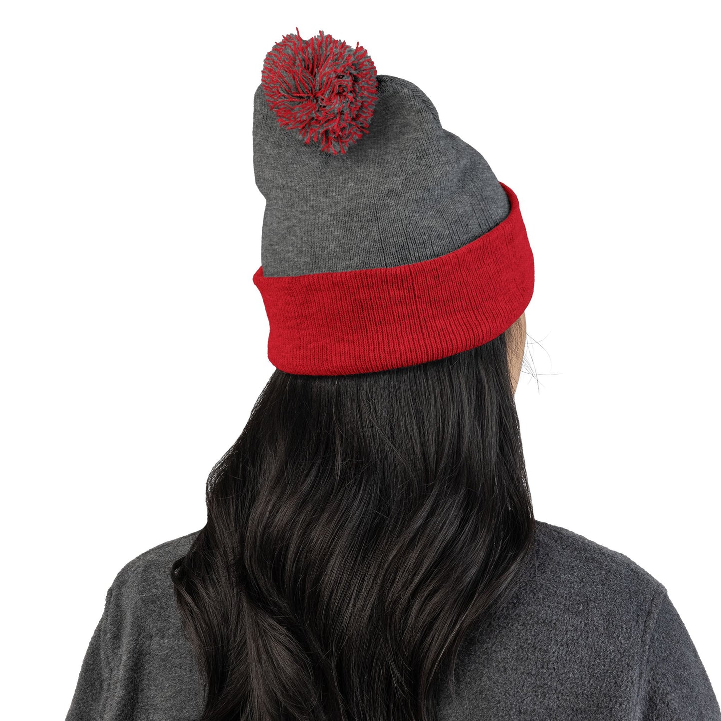 Decorative Floral Charm | Embroidered Pom-Pom Knit Cap
