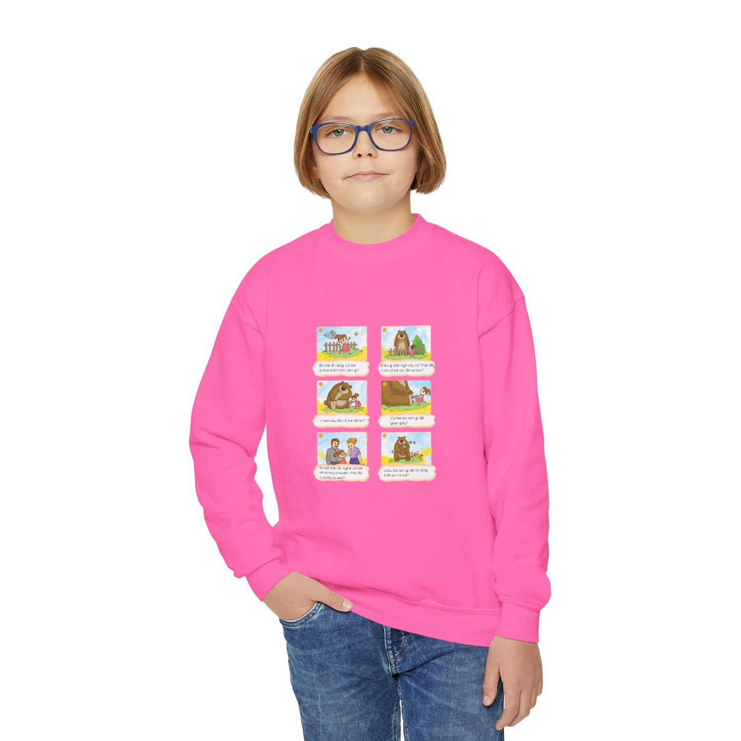 Premium Youth Crewneck Sweatshirt | The Story of the Kind Girl and Grateful Bear