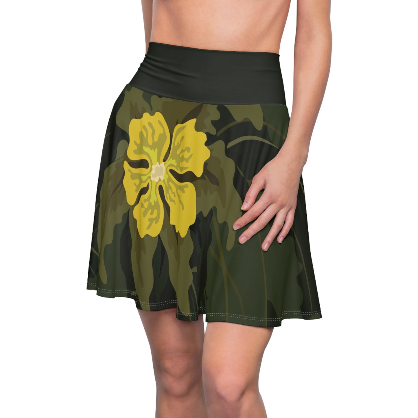 Women's Skater Skirt | Yellow Flowers on Green | Delicate & Bold