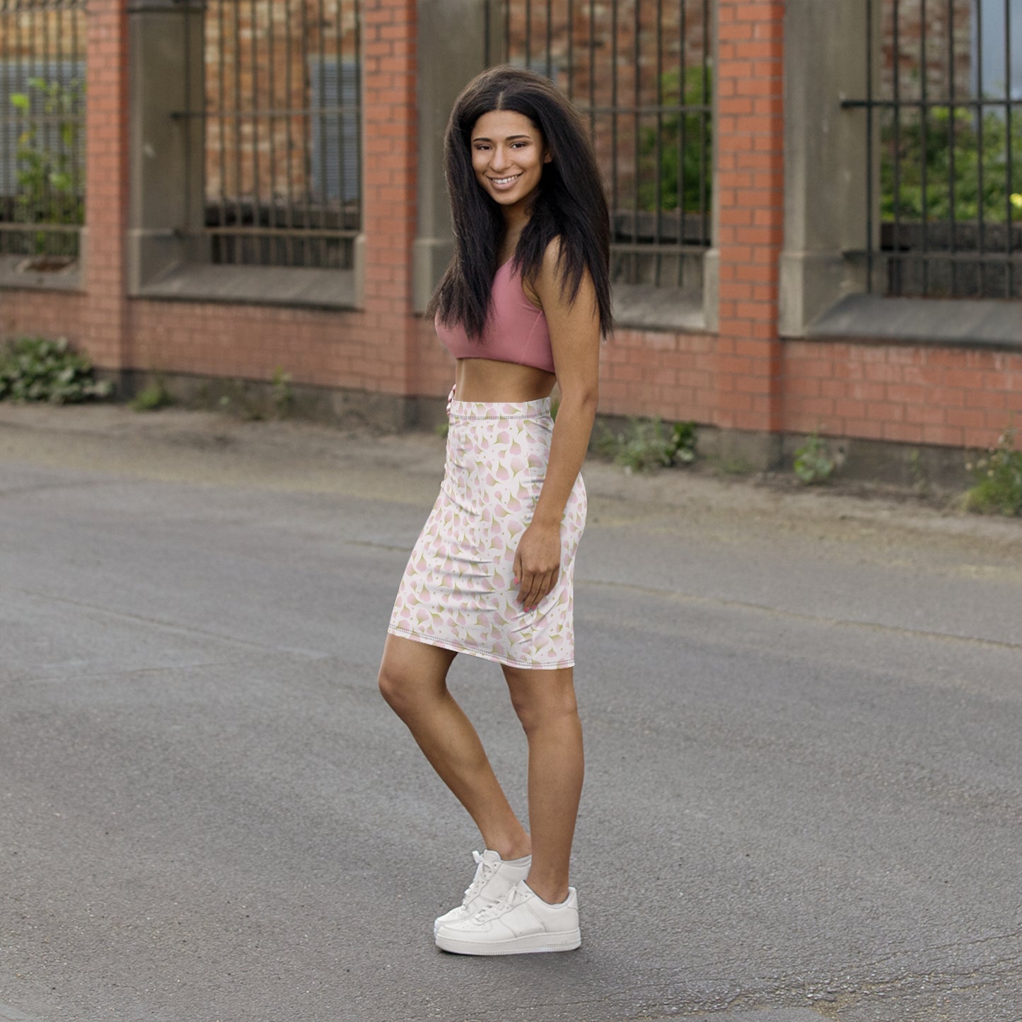 Mid‑Waist Pencil Skirt | Rose Petals | Elegant & Feminine