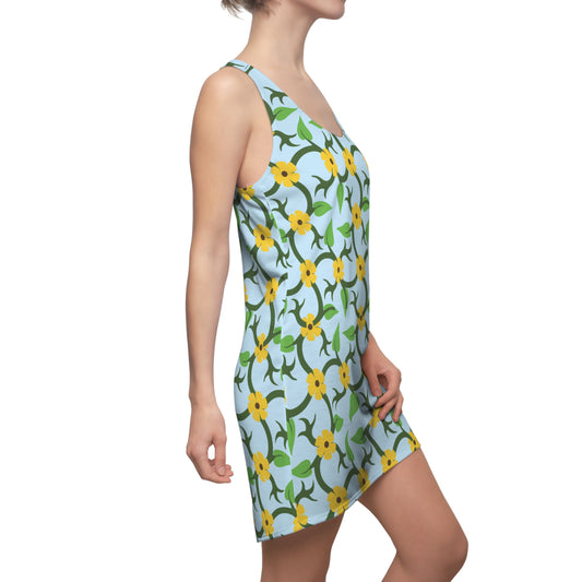 Women’s Racerback Dress | Vibrant Yellow and Green Floral Print