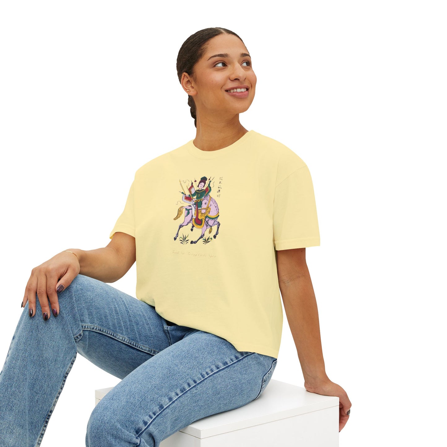 Premium Women's Boxy T-Shirt | Lady Trieu Riding Elephant (Dong Ho Folk Painting)