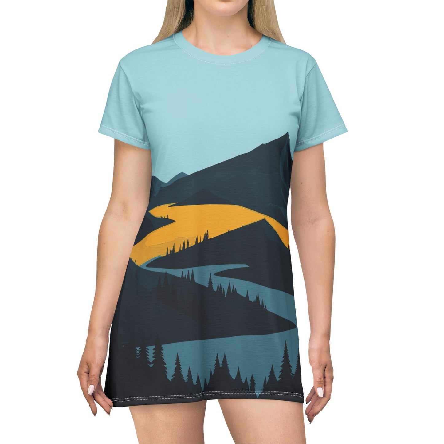 T-Shirt Dress | River & Mountain Landscape | Elegant Minimalism