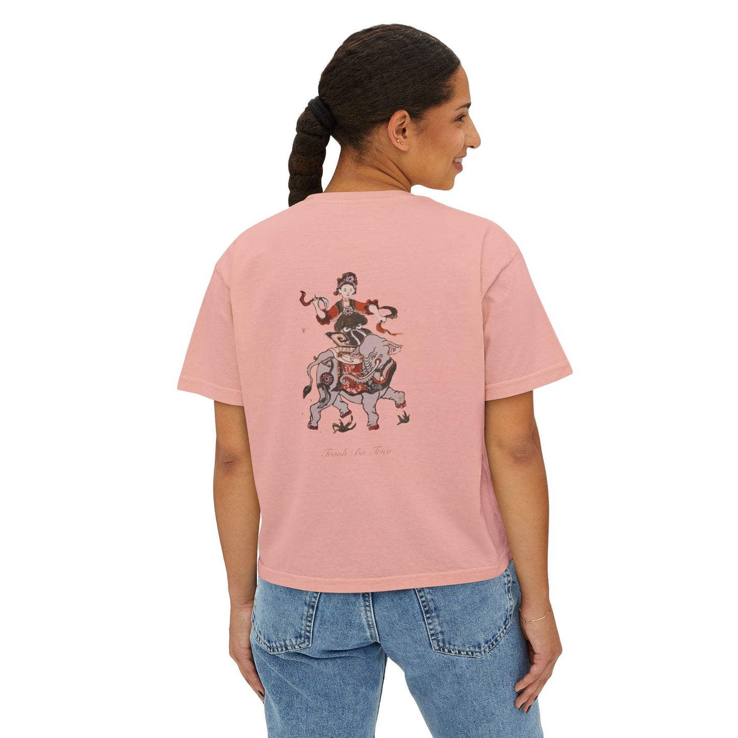 Premium Women's Boxy T-Shirt | Lady Trieu Riding Elephant (Dong Ho Folk Painting)
