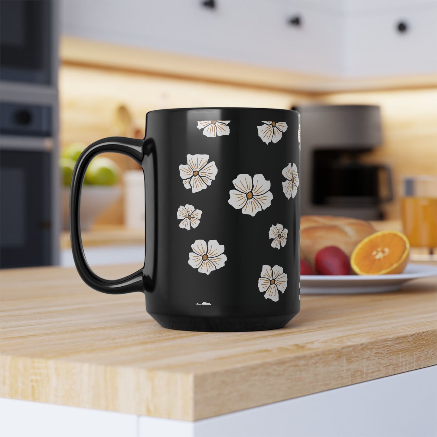 Luxury Bloom Black Mug | Premium Floral Ceramic Mug