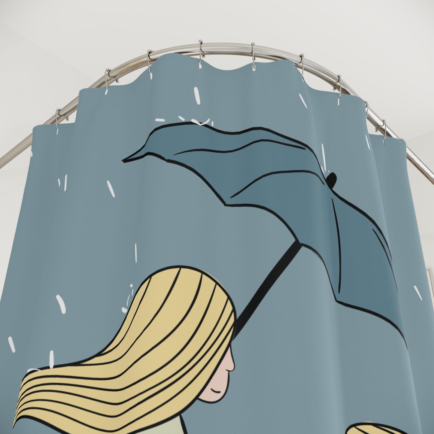 Warm Family Shower Curtain | Mother and Daughter Sharing an Umbrella in the Rain