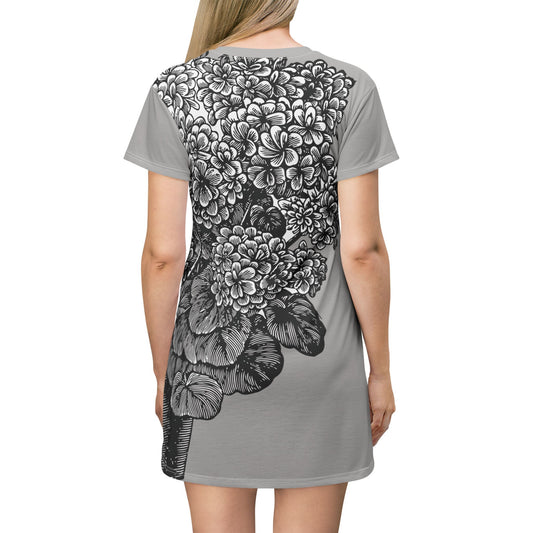 T-Shirt Dress | Daisy Pot Sketch Design | Elegant and Fresh