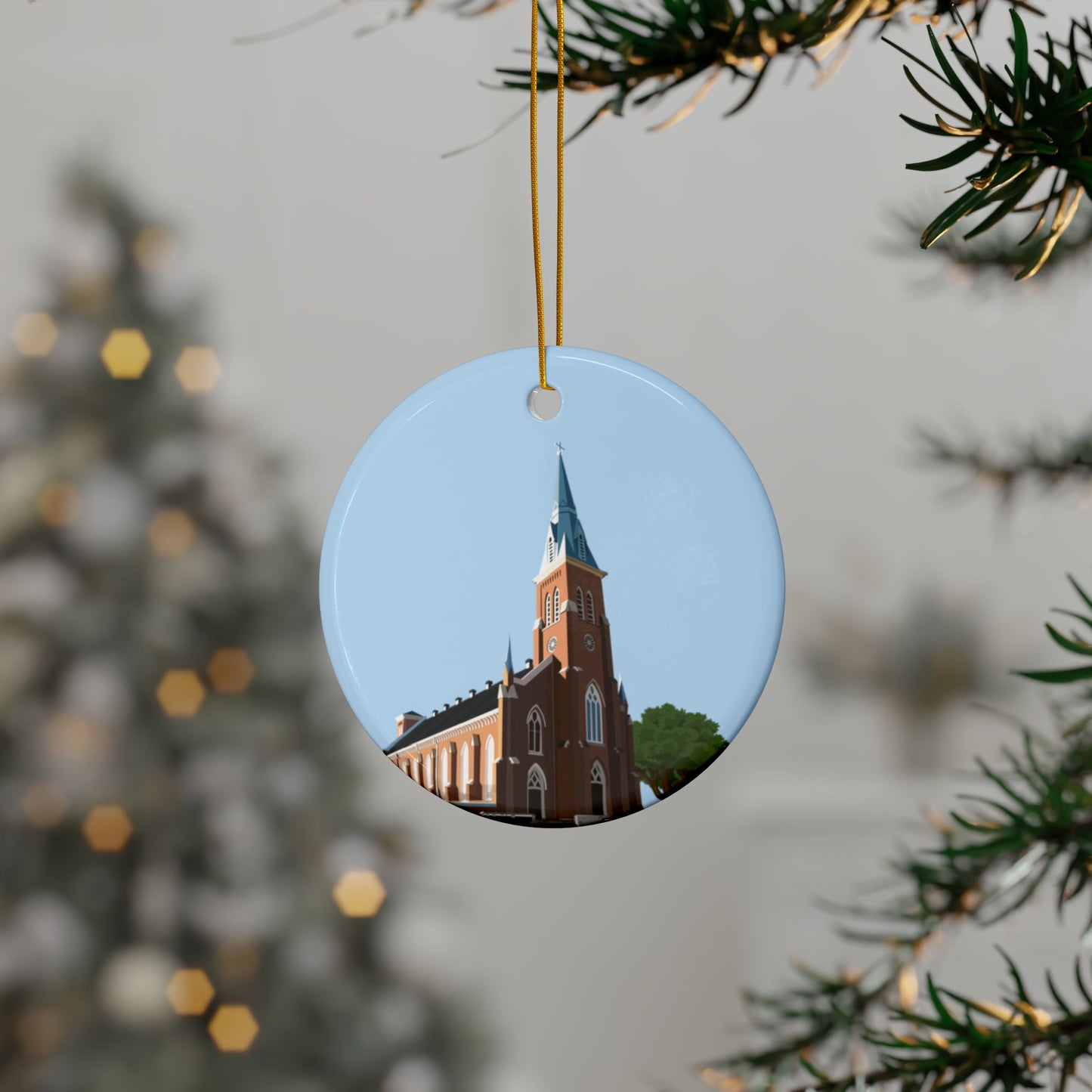 Christmas Ceramic Ornament | Catholic Church Scene | Sacred Holiday Decor