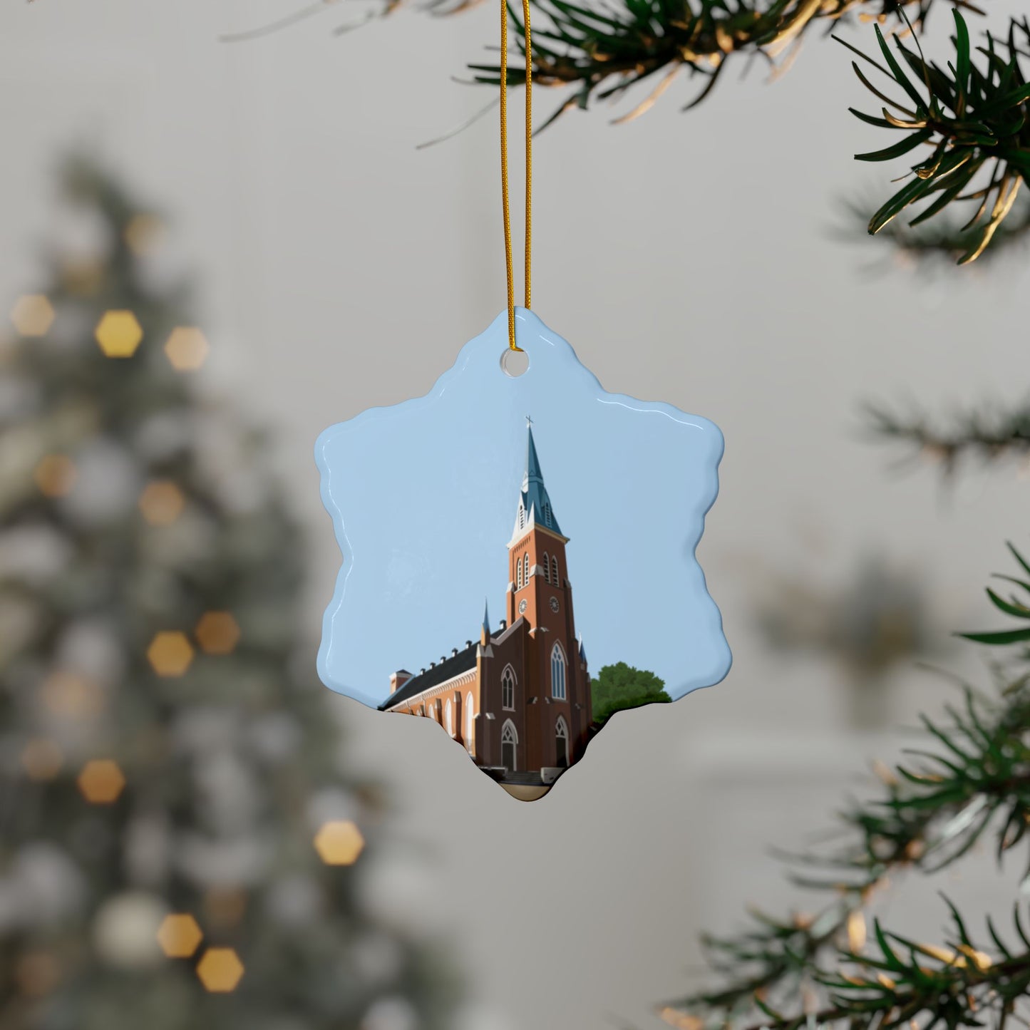 Christmas Ceramic Ornament | Catholic Church Scene | Sacred Holiday Decor