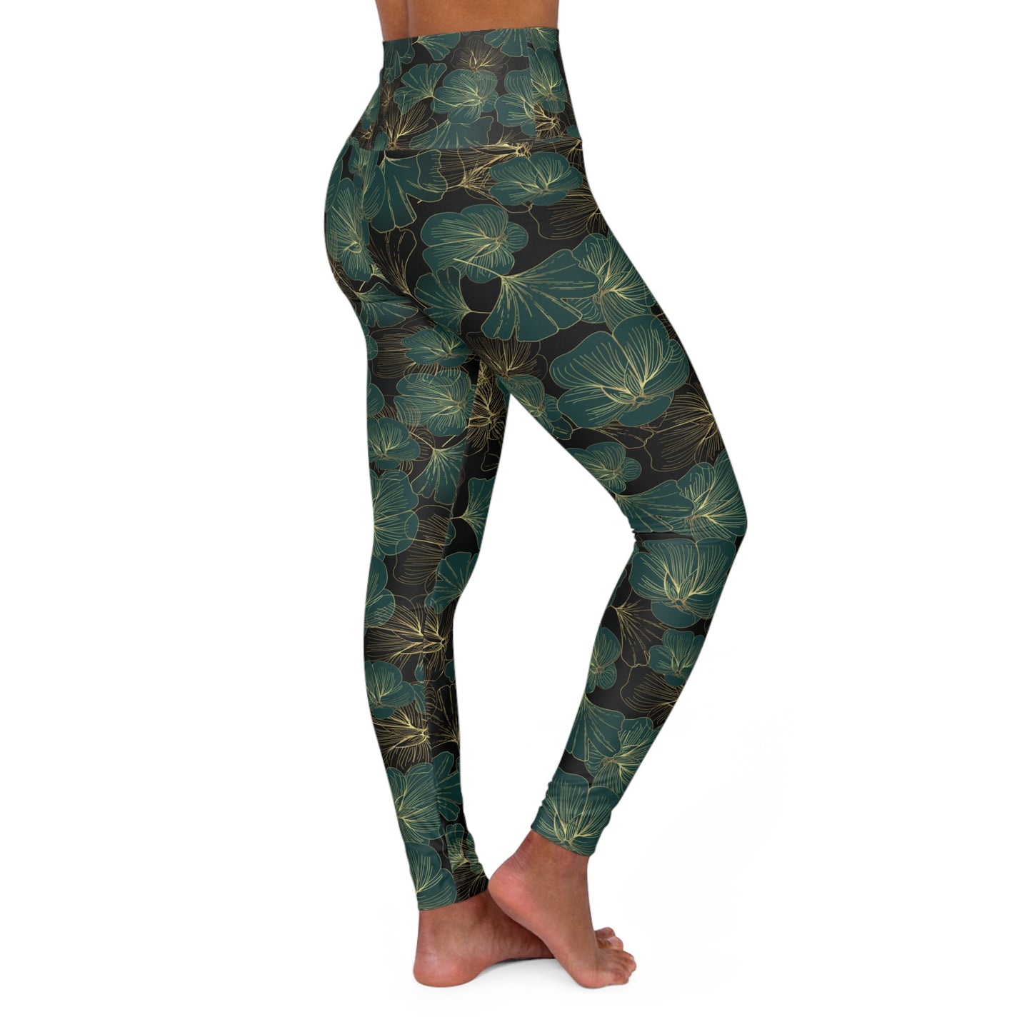 High-Waisted Yoga Leggings | Elegant Leaf Print Design