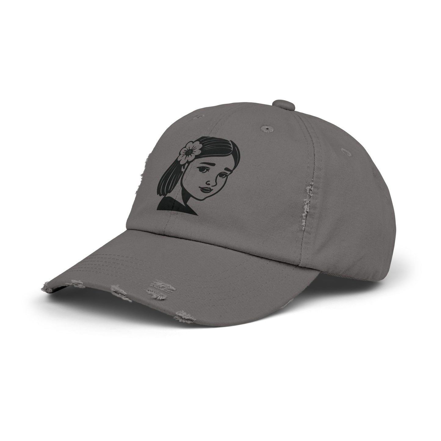 Artistic Vibe | Vintage Distressed Cap with Girl Portrait Sketch