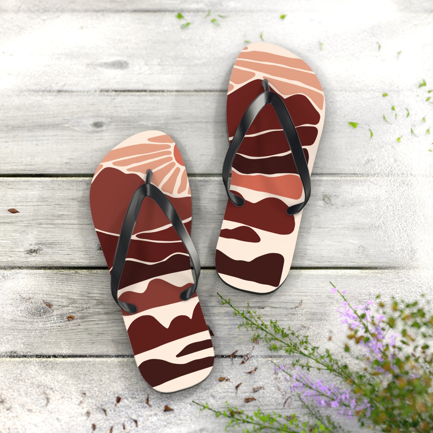 SolMori | Minimalist Flip-Flops with Abstract Sun & Mountain Print