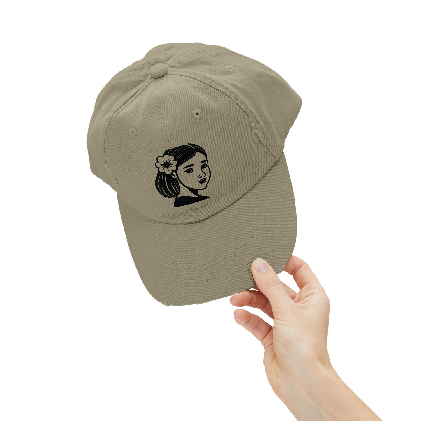 Artistic Vibe | Vintage Distressed Cap with Girl Portrait Sketch