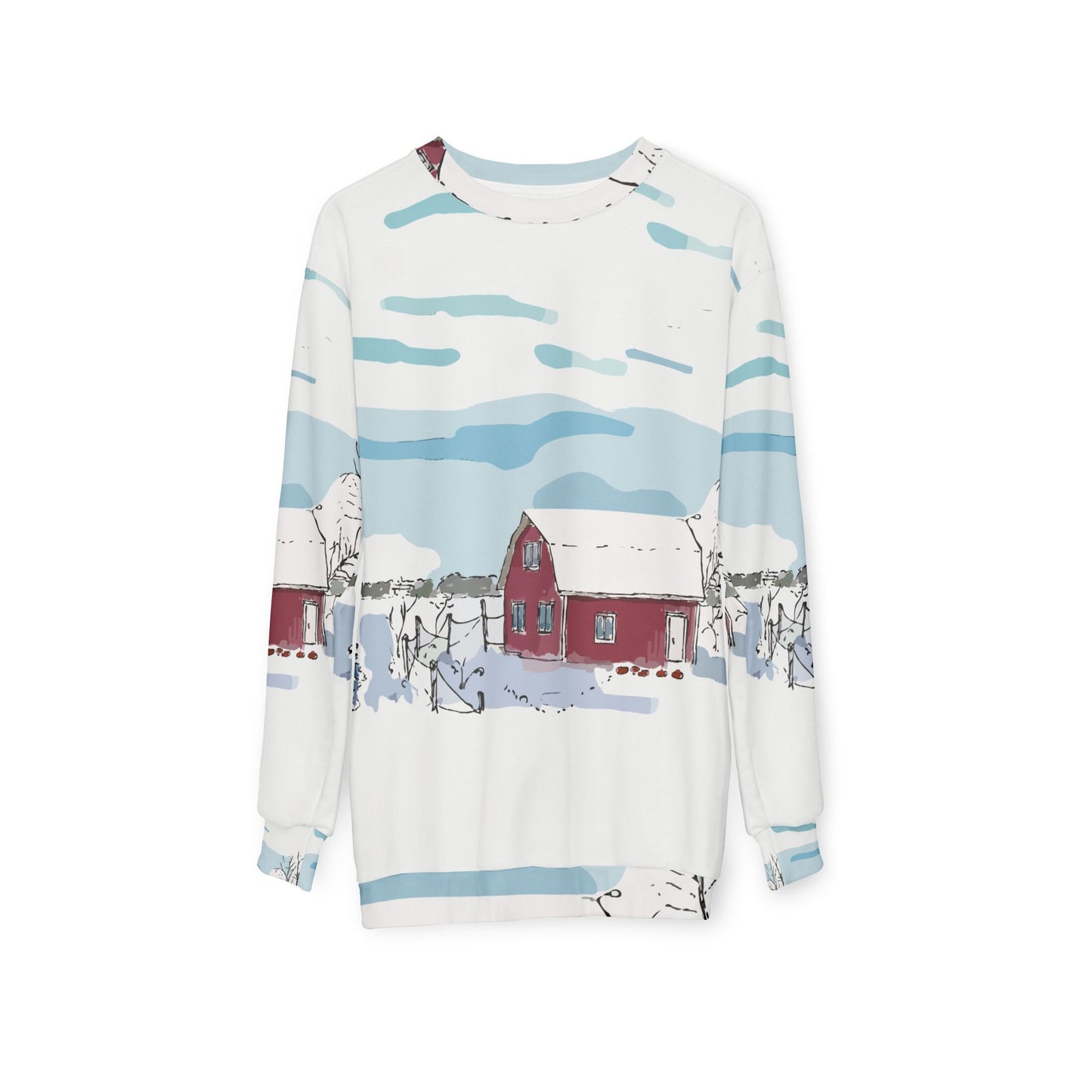 Unisex All-Over Print Sweatshirt | “Winter Cottage Serenity”