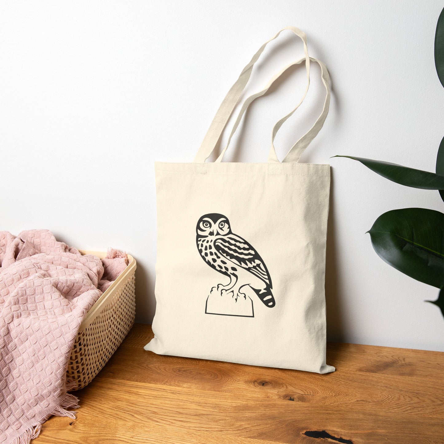 Natural Style | Cotton Canvas Tote Bag with Artistic Owl Print