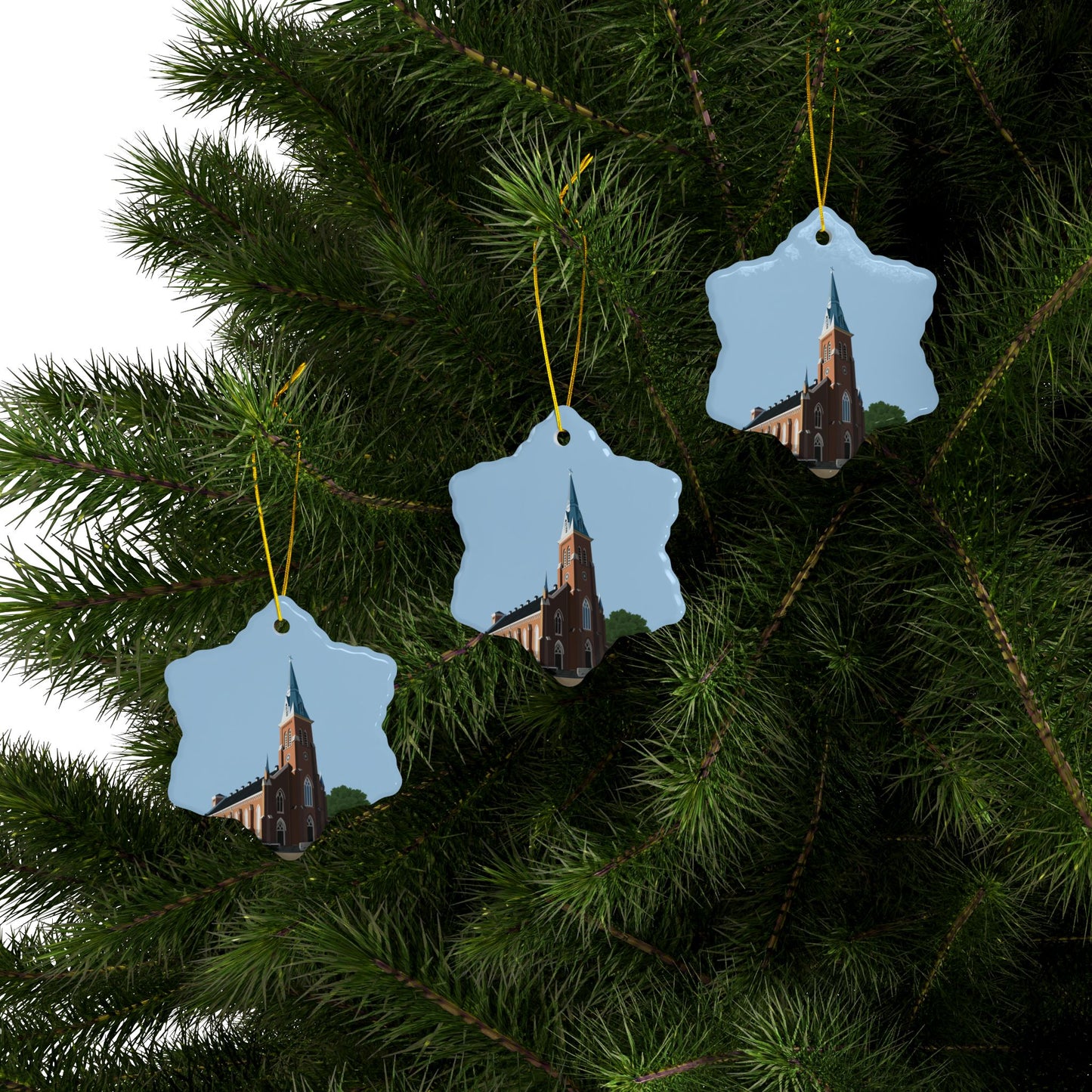 Christmas Ceramic Ornament | Catholic Church Scene | Sacred Holiday Decor