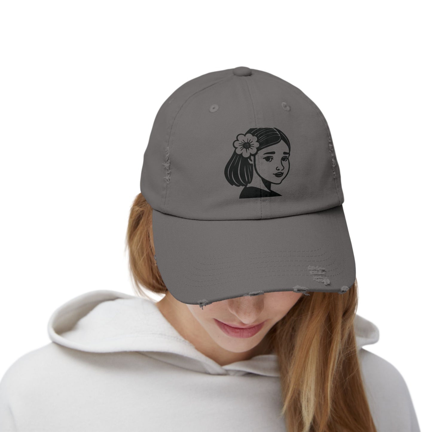 Artistic Vibe | Vintage Distressed Cap with Girl Portrait Sketch