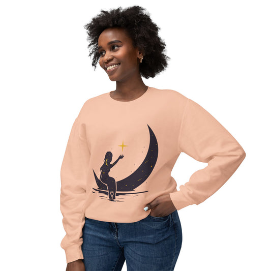 Unisex Lightweight Sweatshirt | Girl on the Moon & Sparkling Stars