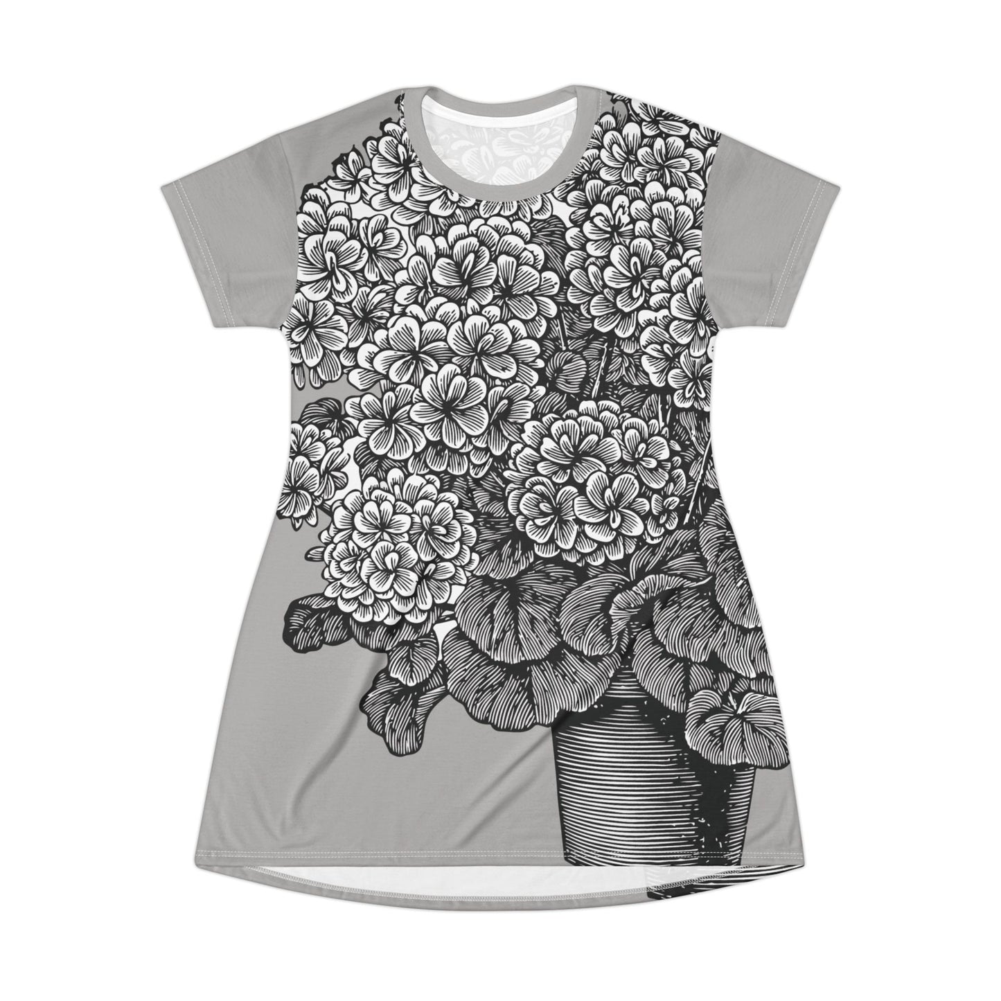 T-Shirt Dress | Daisy Pot Sketch Design | Elegant and Fresh