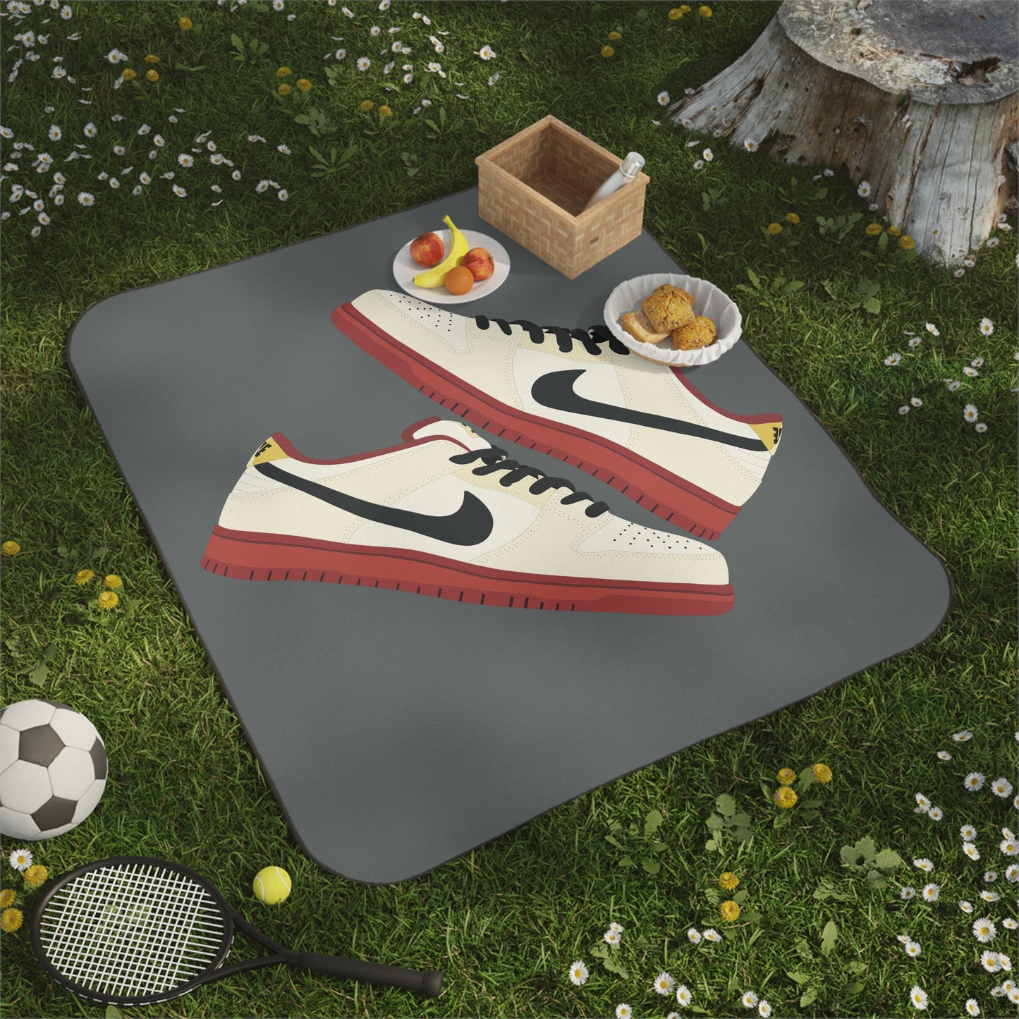 Outdoor Fun Vibes | Stylish Picnic Blanket with Shoes & Racket Art | Sporty Meets Chill