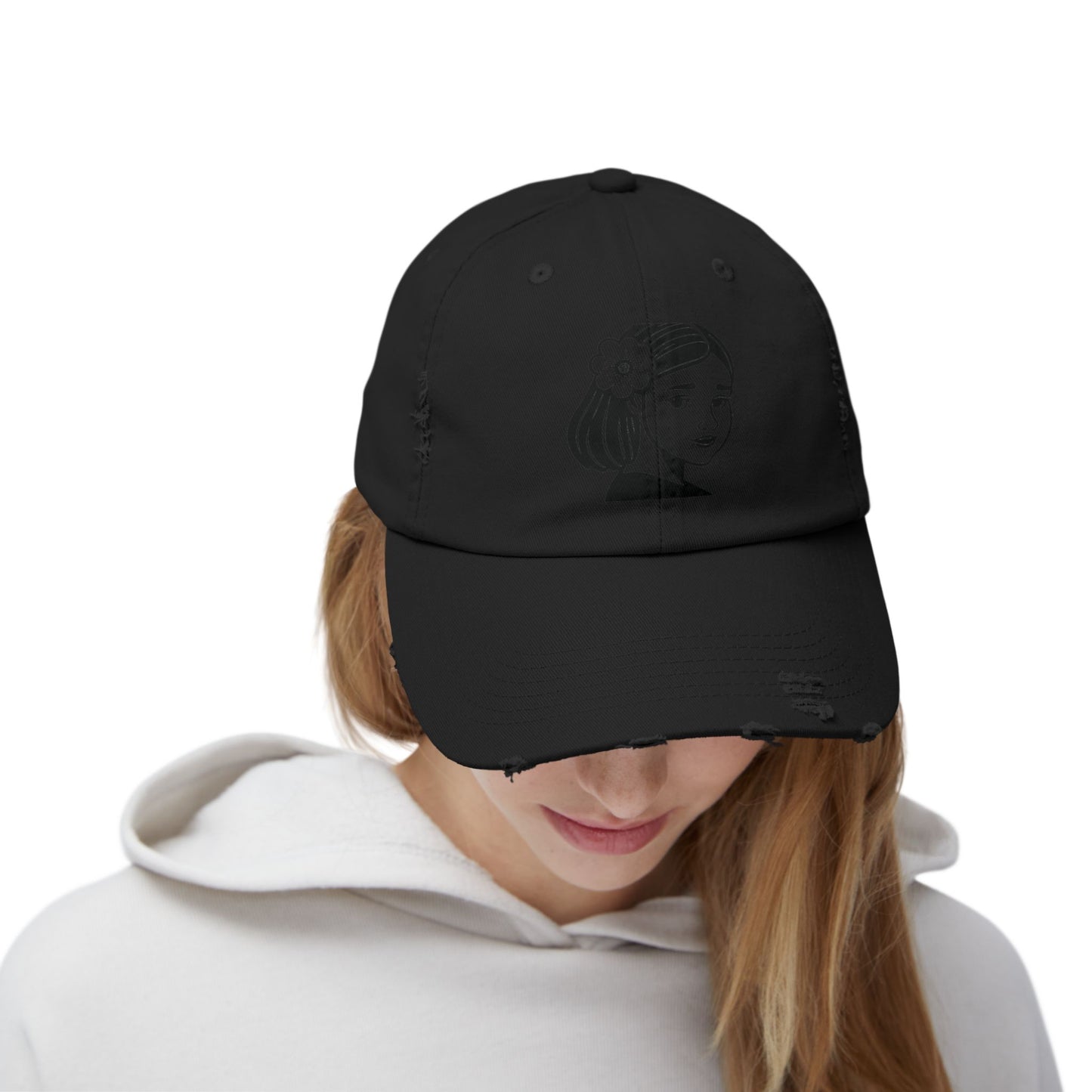 Artistic Vibe | Vintage Distressed Cap with Girl Portrait Sketch