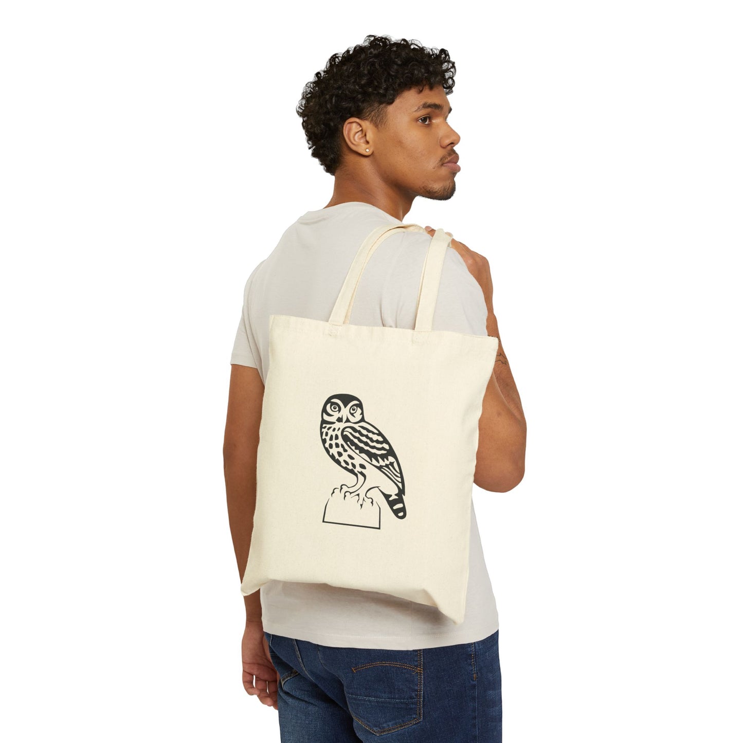 Natural Style | Cotton Canvas Tote Bag with Artistic Owl Print