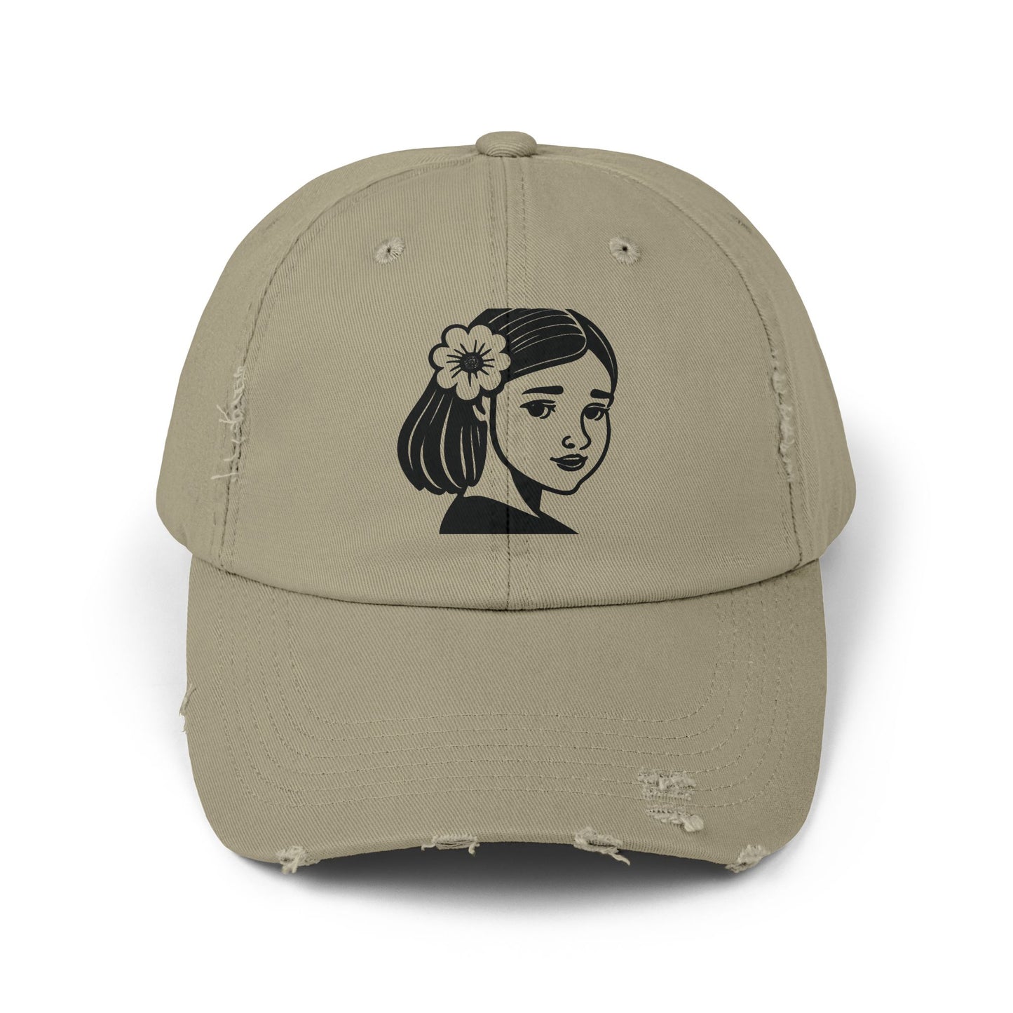 Artistic Vibe | Vintage Distressed Cap with Girl Portrait Sketch