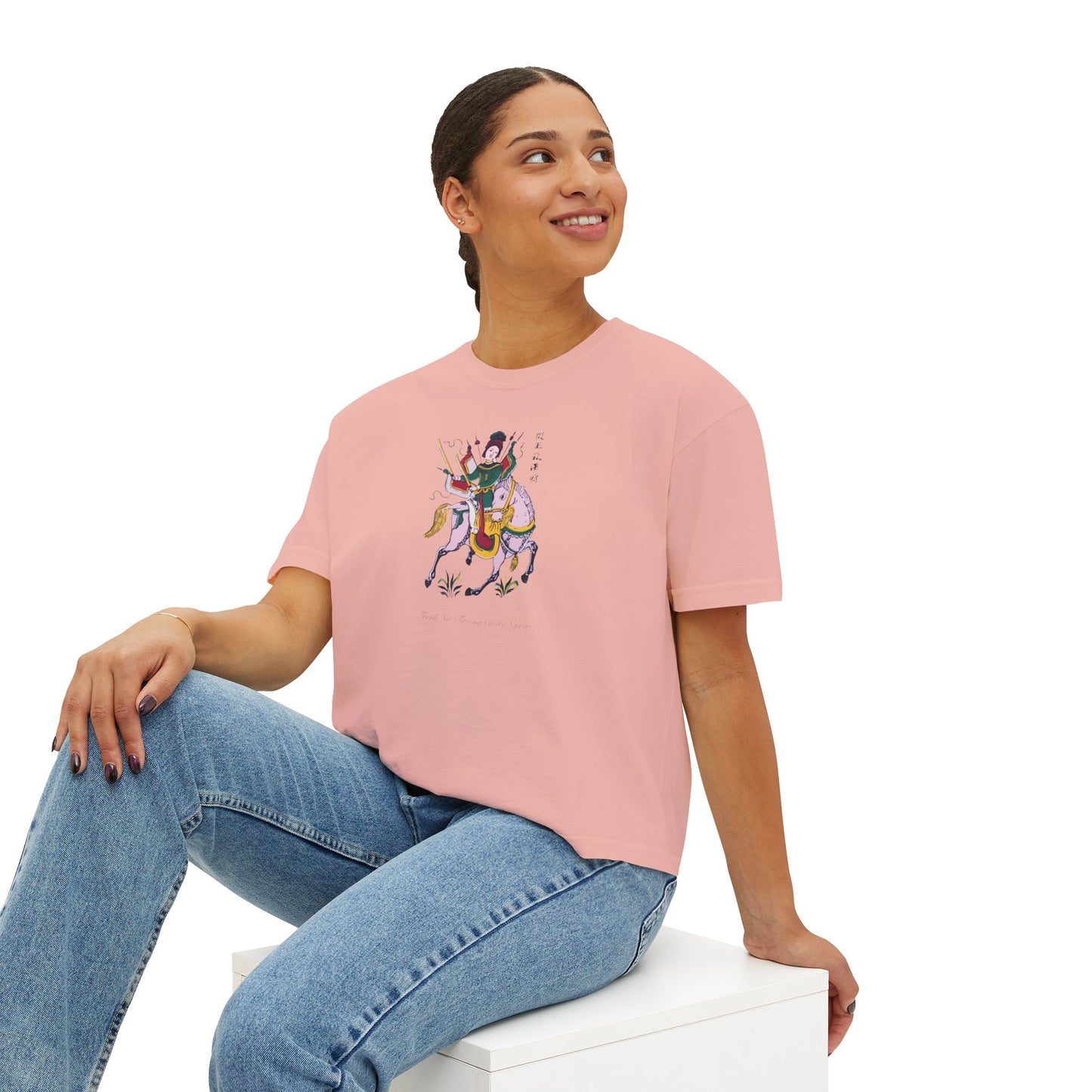 Premium Women's Boxy T-Shirt | Lady Trieu Riding Elephant (Dong Ho Folk Painting)