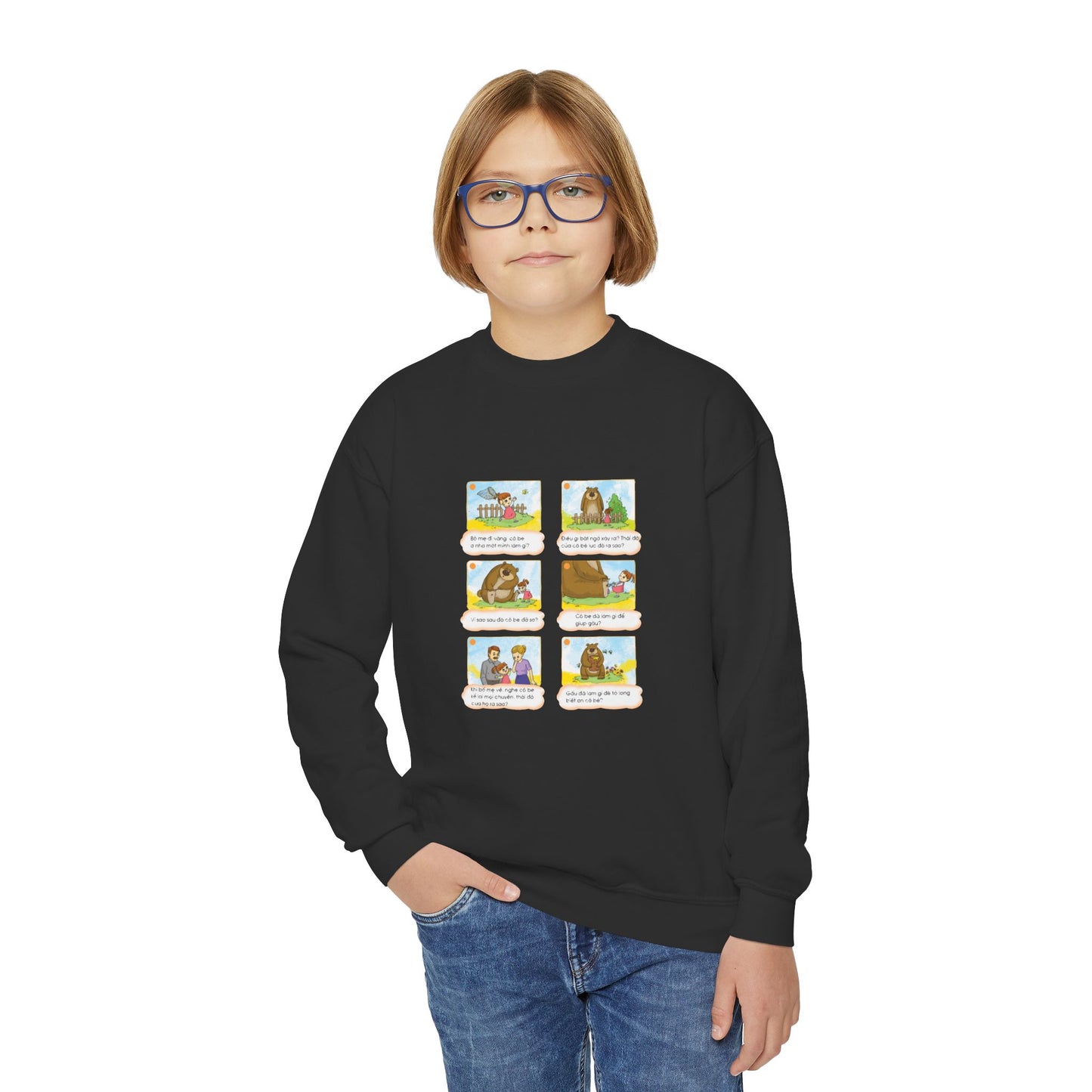 Premium Youth Crewneck Sweatshirt | The Story of the Kind Girl and Grateful Bear