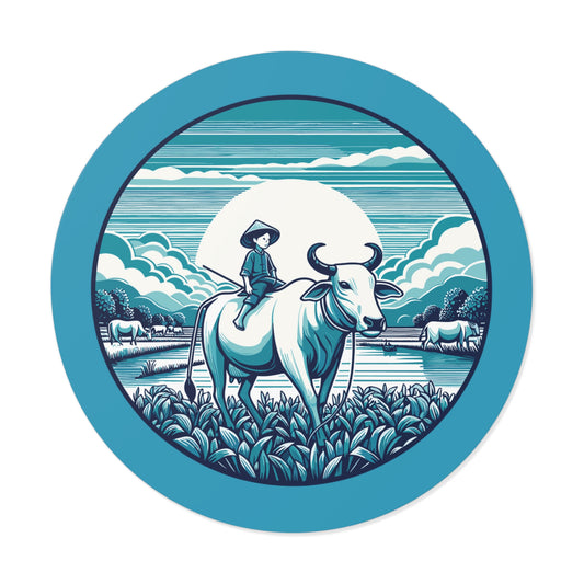 Round Sticker | Buffalo Boy in the Meadow