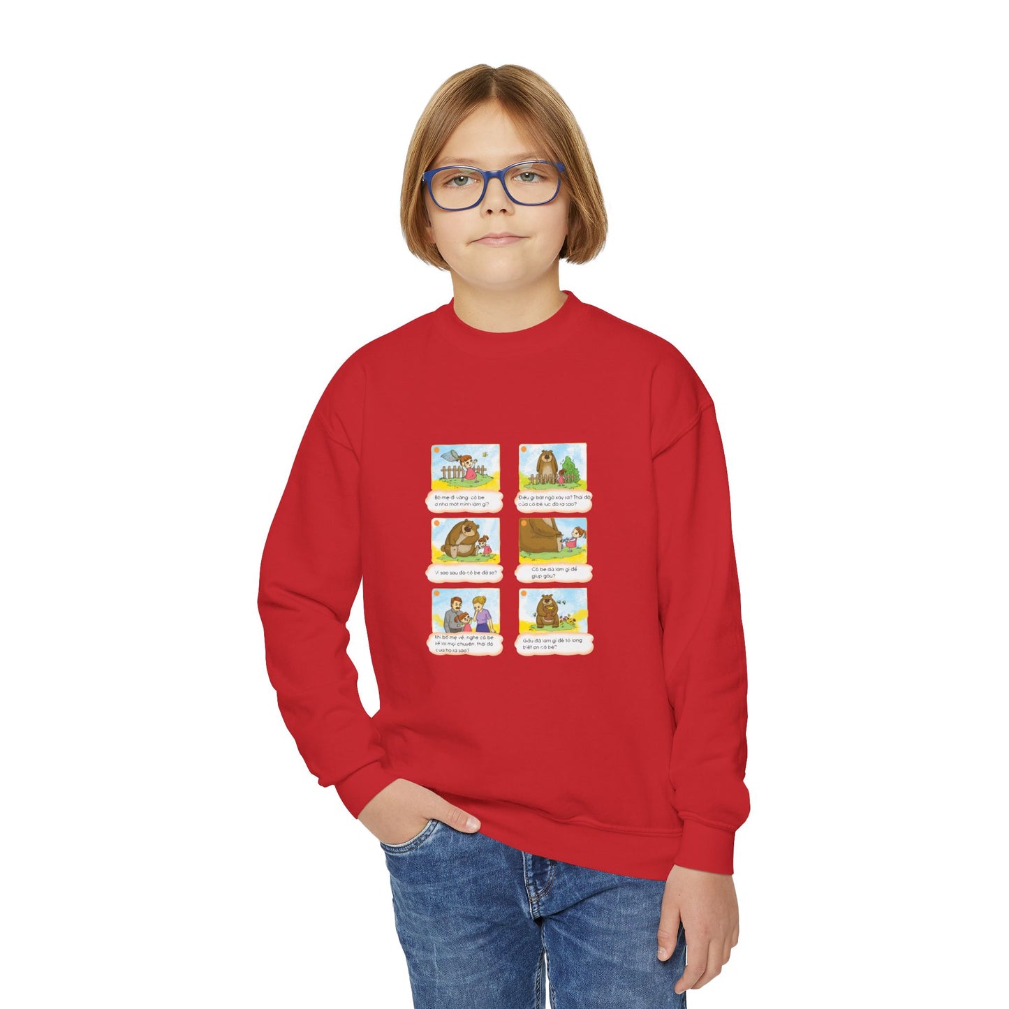 Premium Youth Crewneck Sweatshirt | The Story of the Kind Girl and Grateful Bear