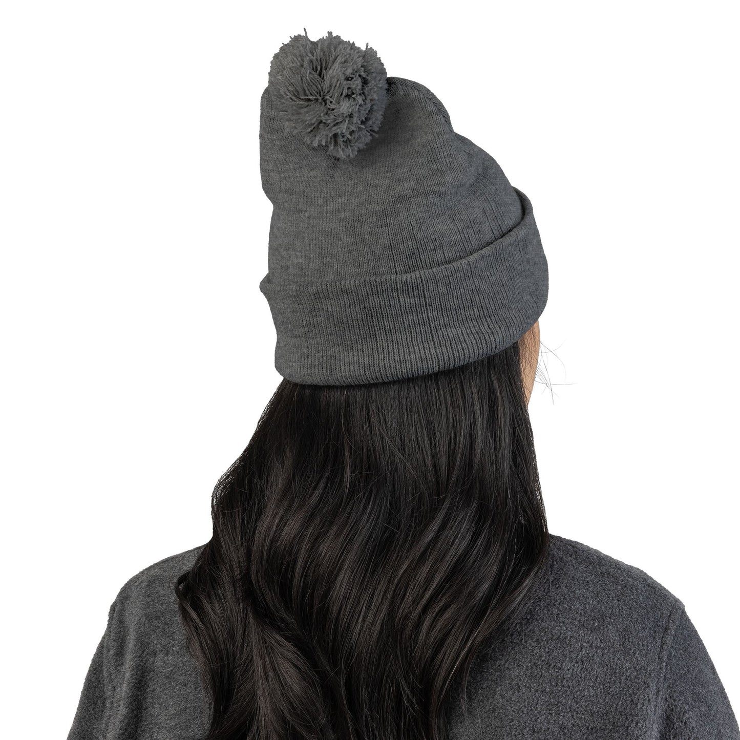 Decorative Floral Charm | Embroidered Pom-Pom Knit Cap