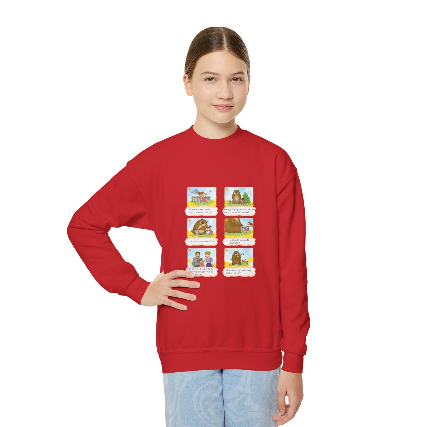 Premium Youth Crewneck Sweatshirt | The Story of the Kind Girl and Grateful Bear