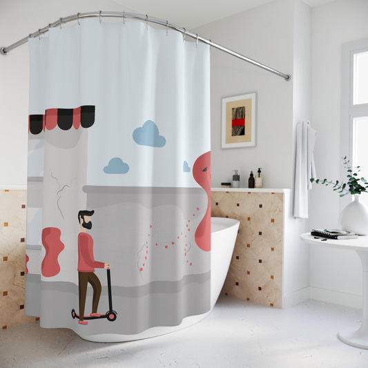 Artistic Shower Curtain | Man Riding Scooter Design
