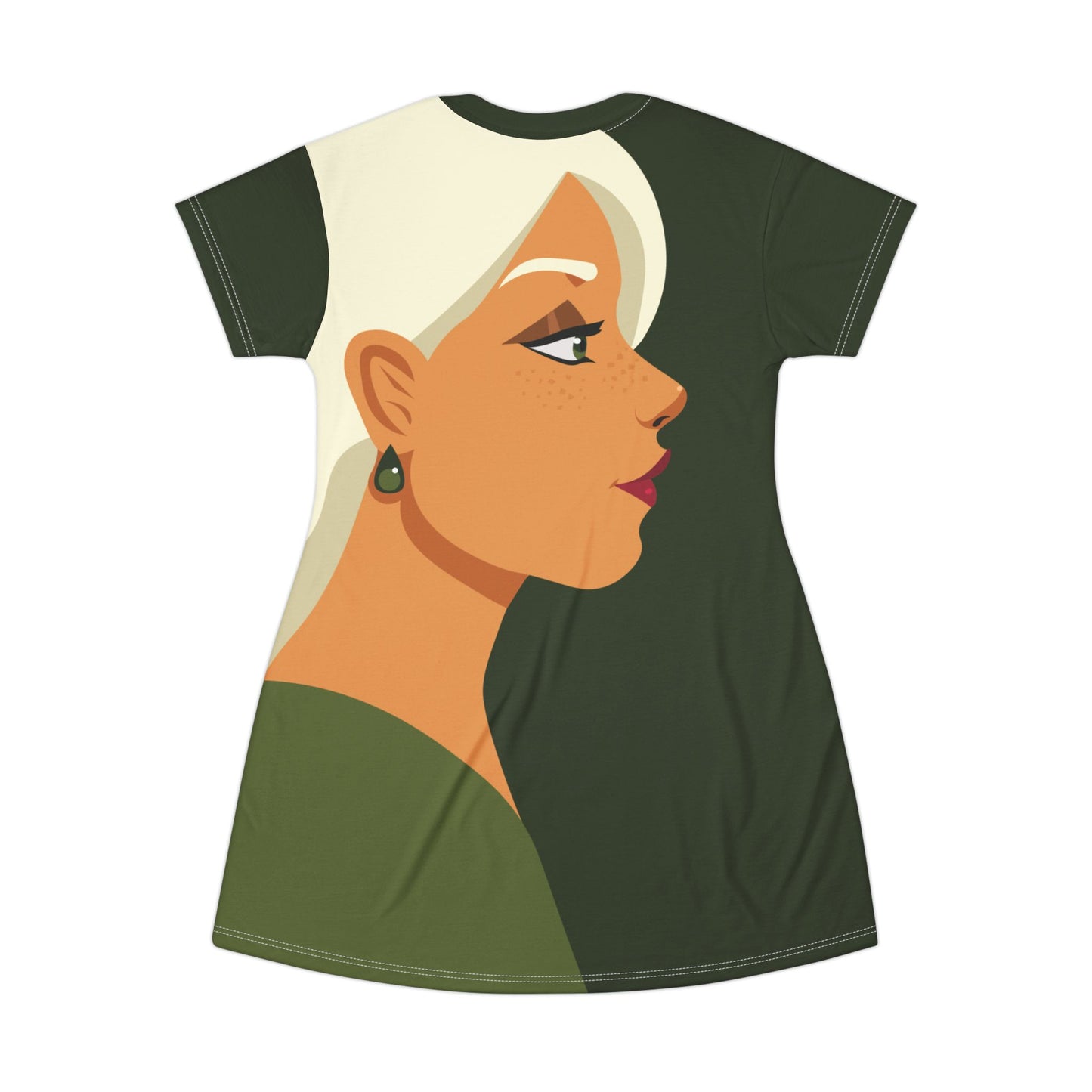 White-Haired Girl Portrait T-Shirt Dress | Artistic & Stylish Statement