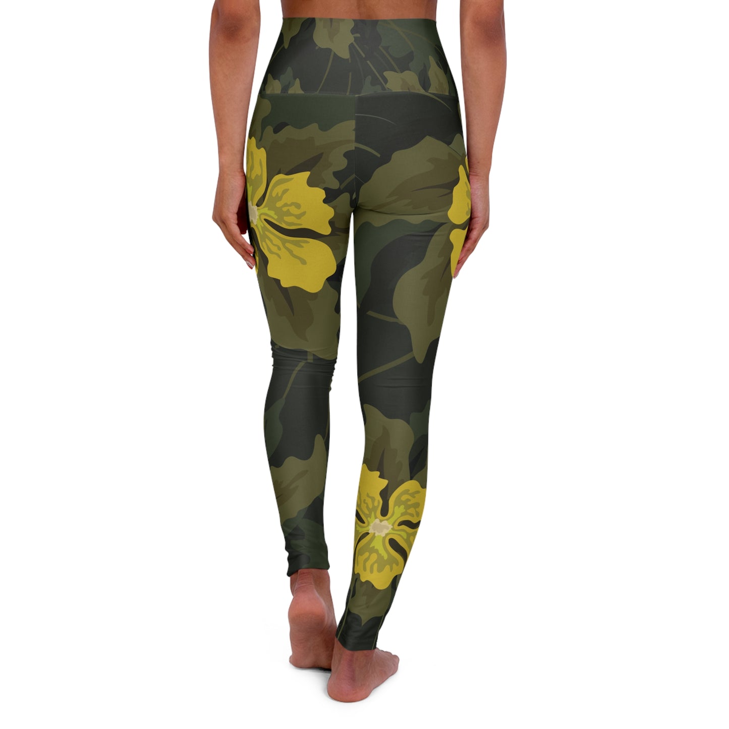 Yoga Leggings | Yellow Flowers on Green | Energizing & Minimalist