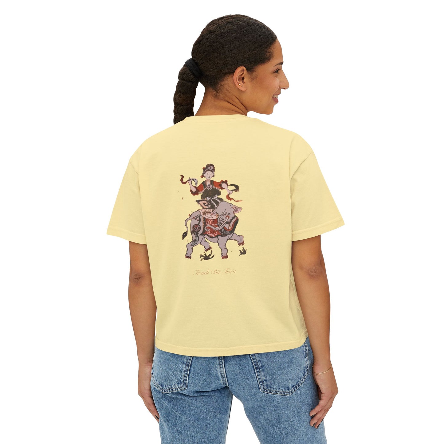 Premium Women's Boxy T-Shirt | Lady Trieu Riding Elephant (Dong Ho Folk Painting)