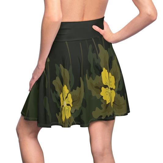 Women's Skater Skirt | Yellow Flowers on Green | Delicate & Bold