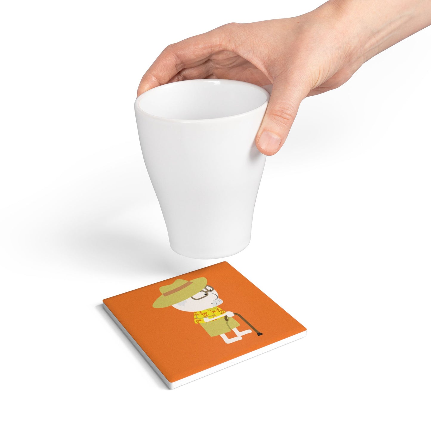 Ceramic Coaster | Grandpa with Cane | Whimsical & Minimalist