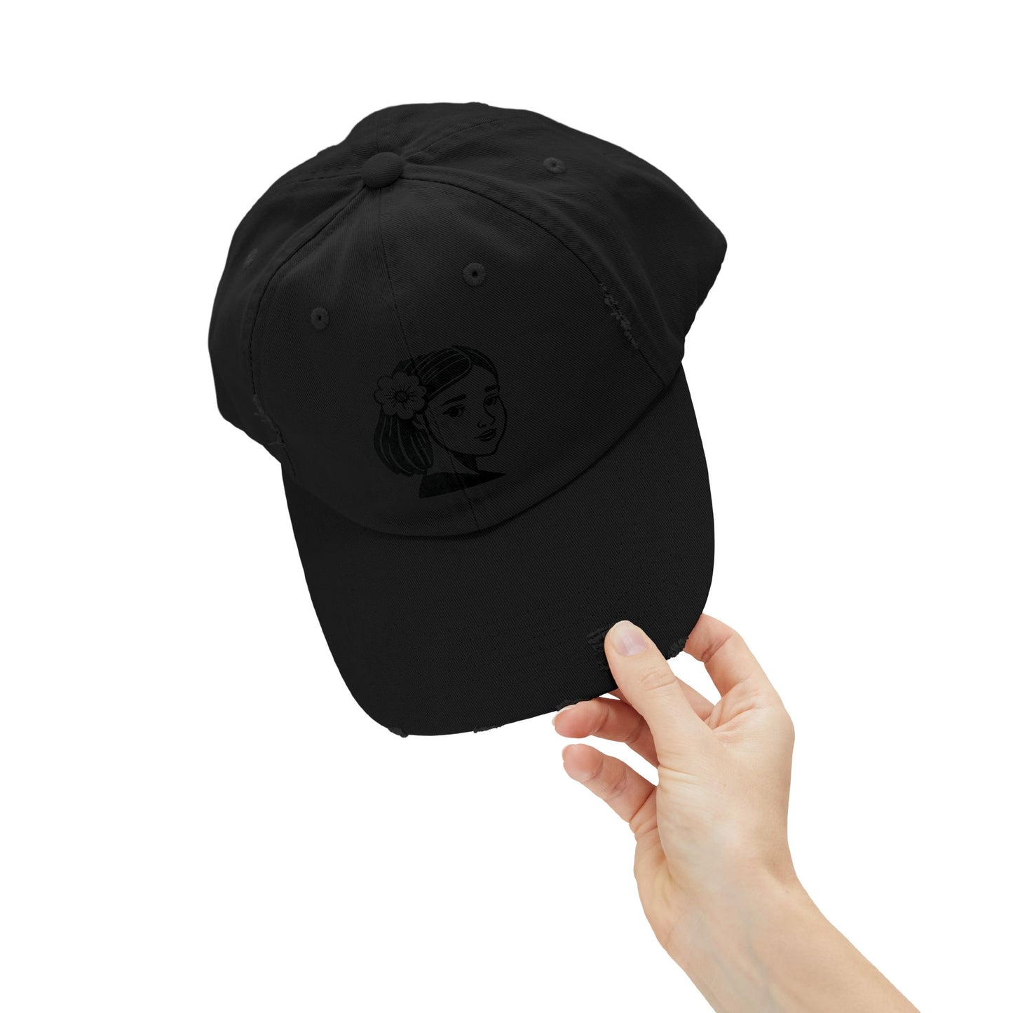 Artistic Vibe | Vintage Distressed Cap with Girl Portrait Sketch