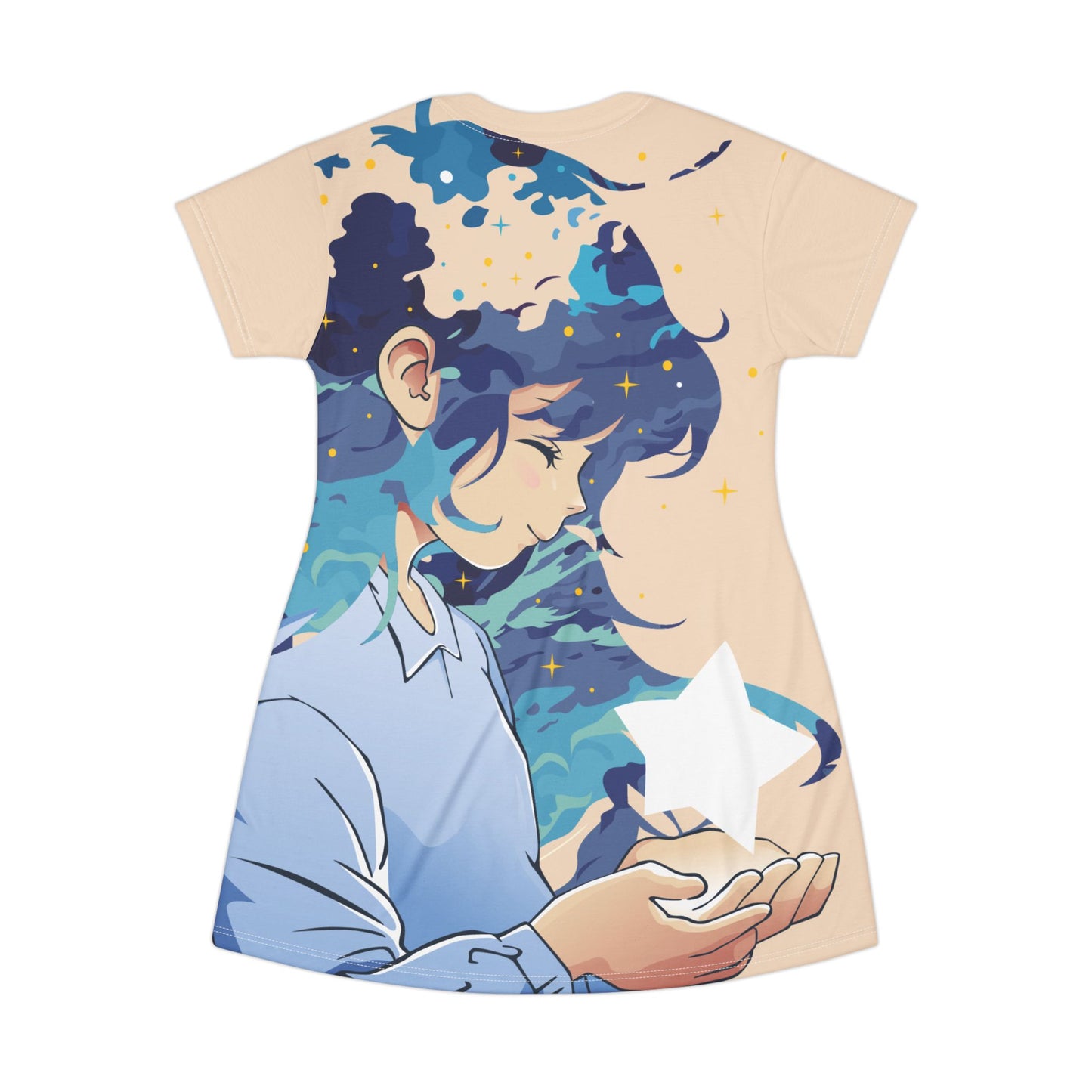 Dream Star T-Shirt Dress | Artistic Girl Holding a Star Design | Casual Streetwear for Dreamers