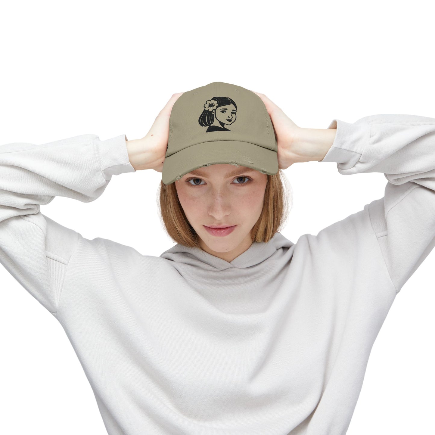 Artistic Vibe | Vintage Distressed Cap with Girl Portrait Sketch