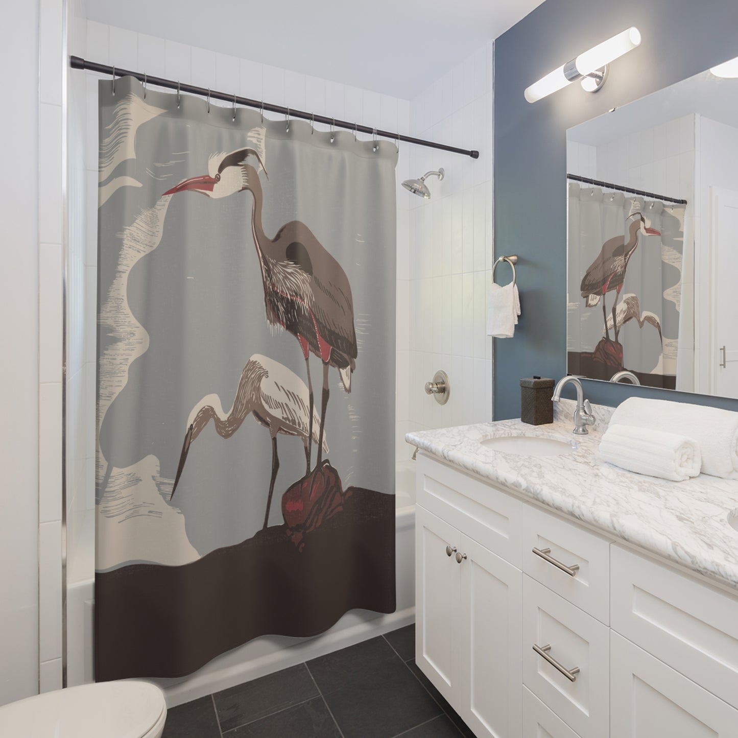 Heron Shower Curtain | Bring Nature’s Elegance to Your Bathroom | Artistic Touch for Every Shower