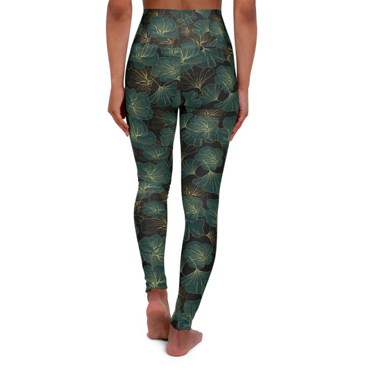 High-Waisted Yoga Leggings | Elegant Leaf Print Design